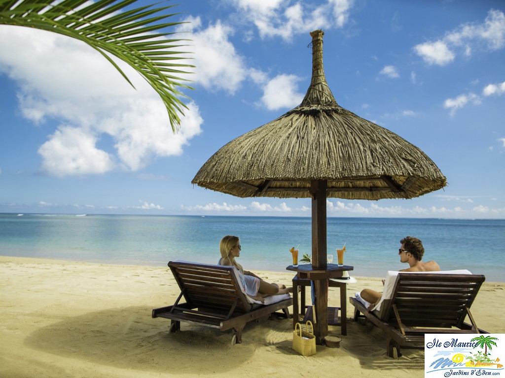 Couple Sunbeds Beach