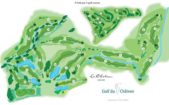plan des parcours  du golf du chateau à l'hotel Heritage Le Telfair